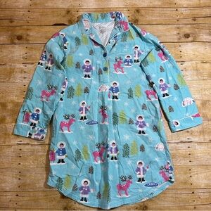 Nick & Nora Blue Eskimo Flannel Nightgown Sleep Shirt L Long Sleeve Pullover